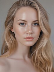 Naklejka premium Natural Beauty of a Young Woman with Long Hair