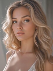 Naklejka premium Portrait of a Beautiful Young Woman with Flowing Hair