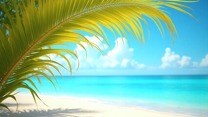 Obraz premium Digital artwork beach scene palm frond yellow