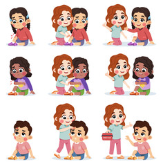 Kid Helping Friend Applying Wound Band Aid