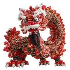 A vibrant and intricately designed dragon sculpture representing cultural heritage and artistic expression.3d render object isolated on white background