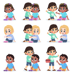 Kid Helping Friend Applying Wound Band Aid