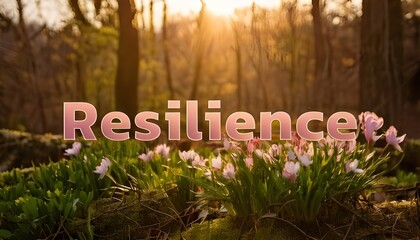 Text "Resilience" with a natural floral background.