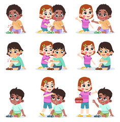 Kid Helping Friend Applying Wound Band Aid