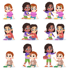 Kid Helping Friend Applying Wound Band Aid