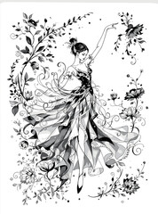 Beautiful dancer vector illustration with floral elements