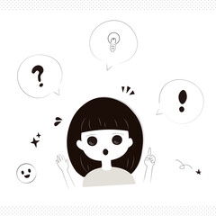 考える　少女　イラスト