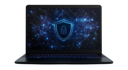 PNG, Cyber ​​Security Awareness Month, laptop isolated on white background, generated by Generative AI technology.