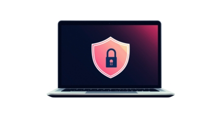 PNG, Cyber ​​Security Awareness Month, laptop isolated on white background, generated by Generative AI technology.