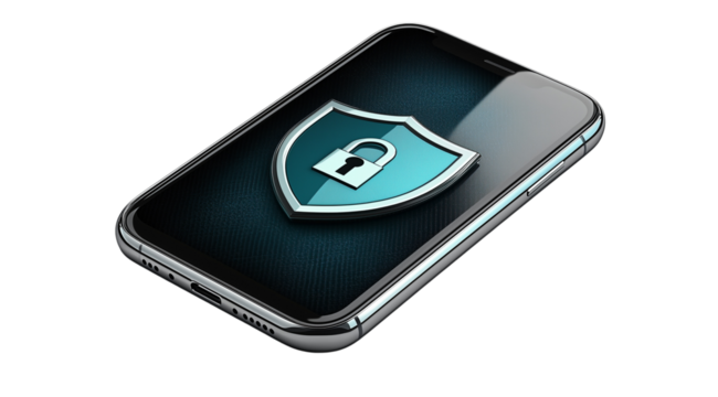 PNG, Cyber ​​Security Awareness Month, smartphone isolated on white background, generated by Generative AI technology.