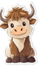 Cartoon white cow and calf on farm, isolated vector illustration