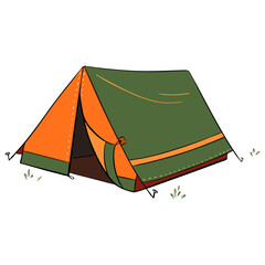 A Bright and Vibrant, Colorful Camping Tent Has Been Set Up in the Great Outdoors of Nature. Vector sketch illustration. Tourism