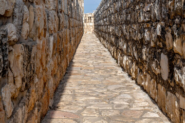 Narrow stone path atop a fortress wall near Jaffa Gate in Old Town Jerusalem