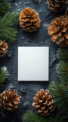 Obraz premium Photography of Christmas greeting card flat lay design template. New Year concept.