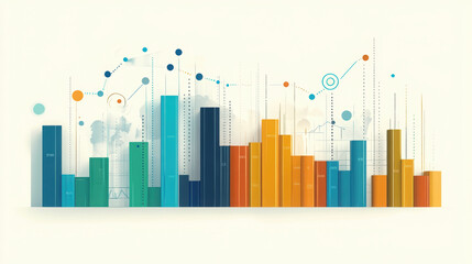 Visual representation of data growth with colorful bar charts and line graphs, illustrating business analytics and digital trends