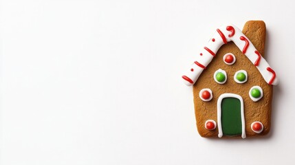 A gingerbread house toy, Christmas theme, candy decorations, bright colors, isolated on white background