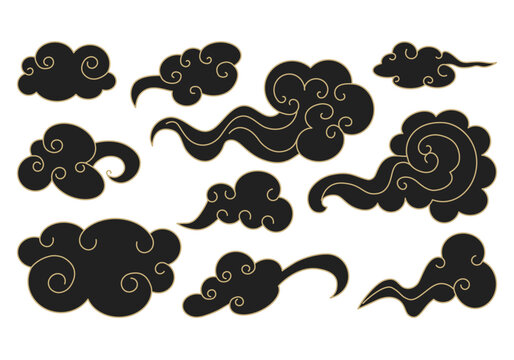 Clouds set in oriental style. Decorative Chinese illustration. Vector. 