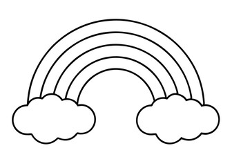 Rainbow coloring page with clouds line art illustration on white background
