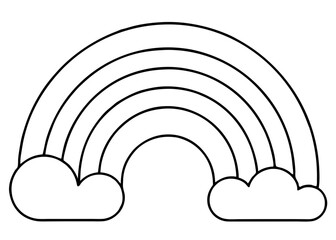 Rainbow coloring page with clouds line art illustration on white background