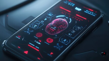 Obraz premium Phone with central AI brain and robotic features, sleek futuristic design