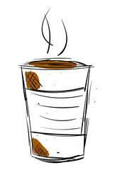 A sketch of a cup of coffee drawn by hand