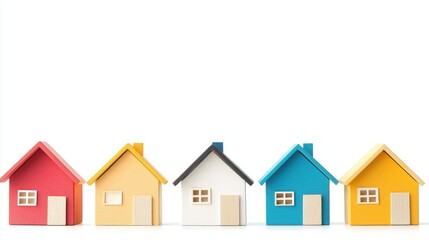 A toy village house set, colorful houses, small town theme, isolated on white background