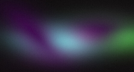 Purple blue green abstract color gradient grainy backgrounds. Smooth vibrant colors flow noisy gradient, wave shaped on dark, color spot, bright, shine, noise texture backdrop