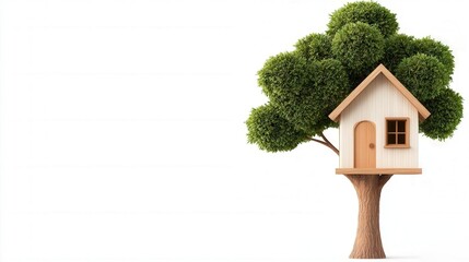 A whimsical treehouse toy, bright colors, intricate details, cartoon style, isolated on white background