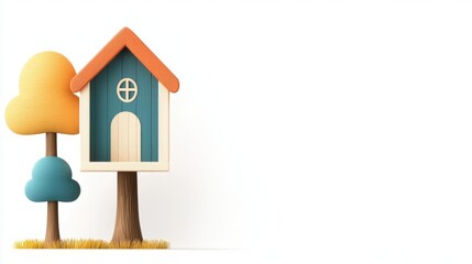 A whimsical treehouse toy, bright colors, intricate details, cartoon style, isolated on white background