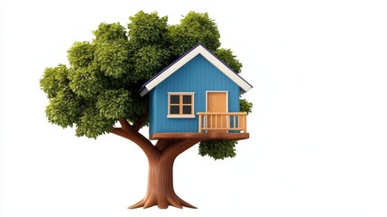 A whimsical treehouse toy, bright colors, intricate details, cartoon style, isolated on white background