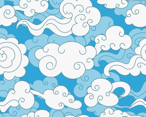  Clouds seamless pattern in oriental style. Decorative Chinese magic frame. Vector illustration. 