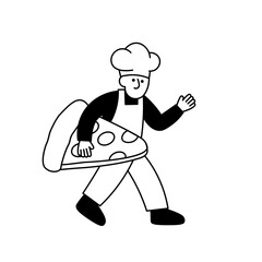 Retro Character Carry a Food Chef Carrying Pizza