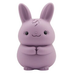 A cute purple bunny figurine, perfect for adding charm and whimsy to any space or collection, appealing to all ages.3d render object isolated on white background