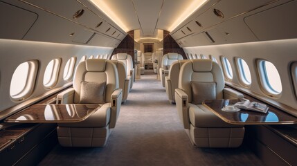 photograph of Interior of an empty luxury jet plane
