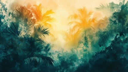 Obraz premium Tropical Watercolor Landscape with Palm Trees