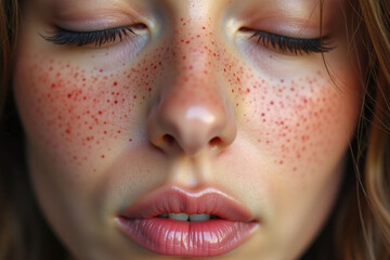 Fototapeta premium Close-up face upper face lips freckles smooth glossy