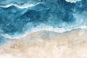 Obraz premium Abstract watercolor depicting ocean waves and sandy beach.