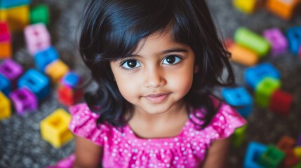 Fototapeta premium Portrait of a Young Child playing with toys indoors.