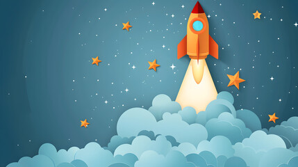 Fototapeta premium Idea light bulb flying to the sky like a rocket
