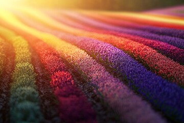 Fototapeta premium A colorful flower field with a tilt-shift effect