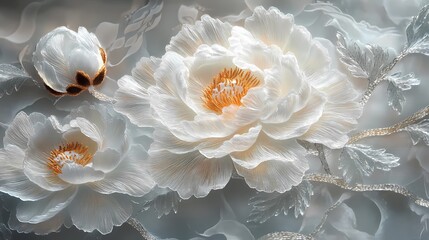 digital technology ice sculpture white peony flower illustration poster background
