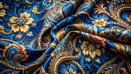 Fototapeta premium Dark Blue Vintage Textile Background - Stained Fabric