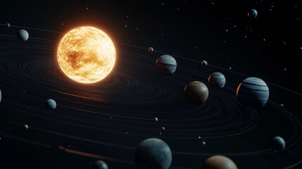 Solar System with Planets Orbiting Around the Sun