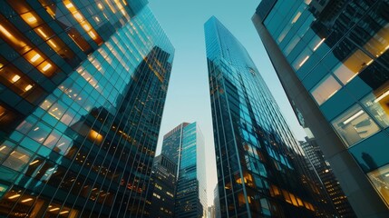 Obraz premium Skyscrapers Against Blue Sky in Urban Setting
