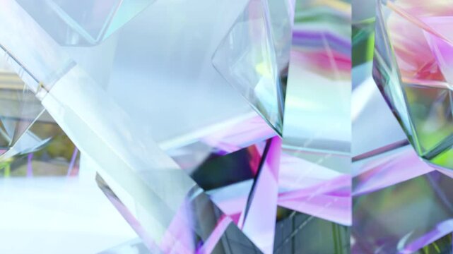 Modern background with polygonal crystals. Abstract 3D design of a geometric gem surface. Diamond reflection crystals animated in loop.