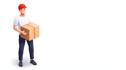 A delivery man with package, isometric 3D style, isolated on white background