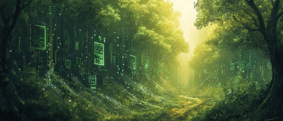 Obraz premium Circuitry Forest in Decay, Digital Waste and Environmental Impact