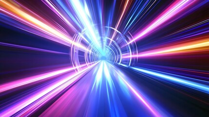 Futuristic Neon Light Tunnel with Dynamic Streaks