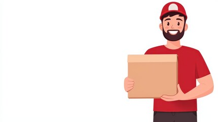 Delivery man handling package, cartoon style illustration, isolated on white background