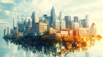 Fototapeta premium City silhouette, Abstract city skyline in sky, Abstract city background, panorama